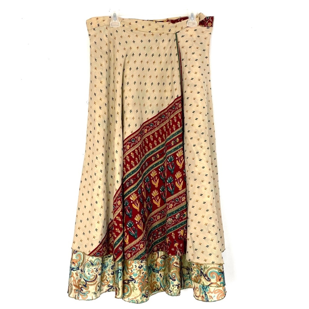 Vintage Silk Wrap Skirt Layered & Embellished